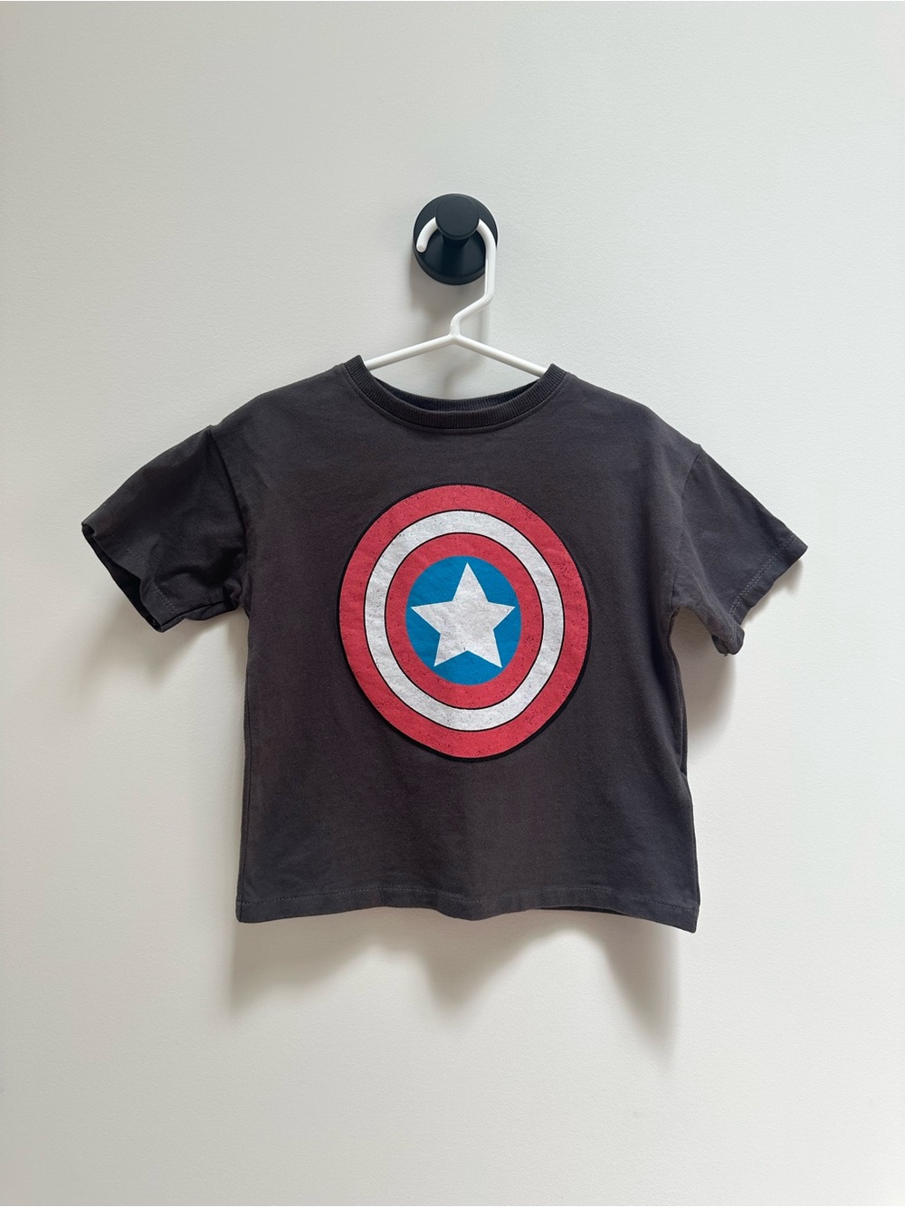Zara Marvel Gray Tee with Red, White and Blue Shield Graphic, 3 Years